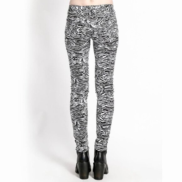 Tripp NYC Zebra Print Skinny Jeans – Skull Rivet Pockets | T-Back | Punk Stretch - Picture 4 of 5